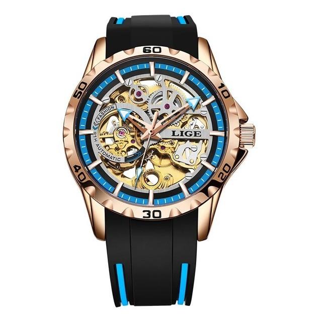 Montre M&eacute;canique Homme Lige Lg89113 Noir & Or Mod&egrave;le Squelette