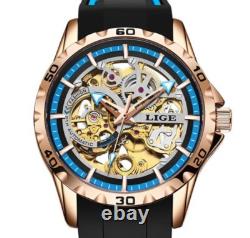 Montre Mécanique Homme LIGE LG89113 Noir & Or Modèle Squelette