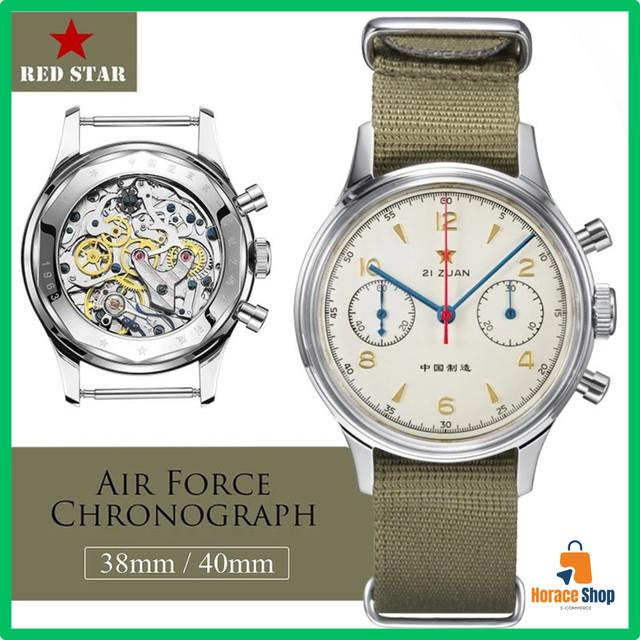 Montre Red Star 1963 Pilote 38/40mm Chronographe Mécanique St1901 Saphir