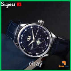 Montre Sugess Moonphase Homme 40mm Automatique ST2528 Acier Cadran Grès Bleu