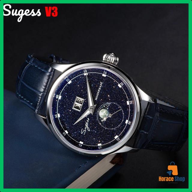 Montre Sugess Moonphase Homme 40mm Automatique St2528 Acier Cadran Grès Bleu