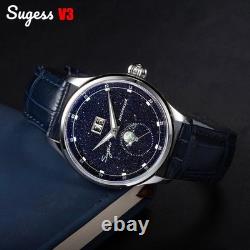 Montre Sugess Moonphase Homme 40mm Automatique ST2528 Acier Cadran Grès Bleu