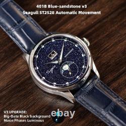 Montre Sugess Moonphase Homme 40mm Automatique ST2528 Acier Cadran Grès Bleu