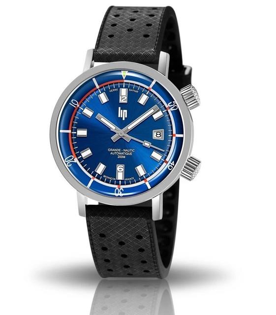 Montre Automatique Lip Grande Nautic Ski 671521 Avec Bracelet En Caoutchouc Bleu