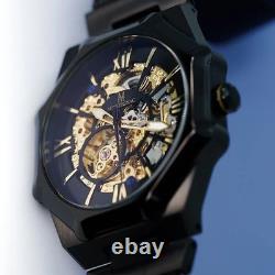Montre automatique Maison Montignac MOW808, bracelet en acier noir, 44 mm