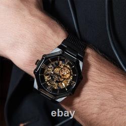 Montre automatique Maison Montignac MOW808, bracelet en acier noir, 44 mm