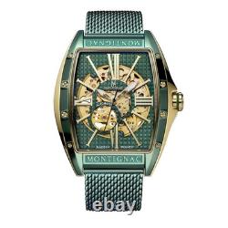Montre automatique Montignic MOW1102 pour homme, en acier inoxydable vert, 45 mm