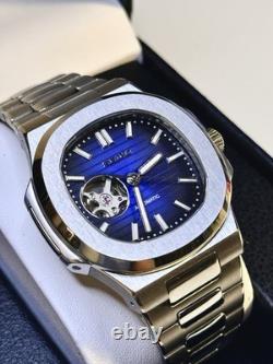 Montre automatique custom seikoNH38 open heart bleu homme