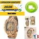 Montre Automatique En Bois Tiong Homme Carr&eacute;e Squelette Mwd-01fang