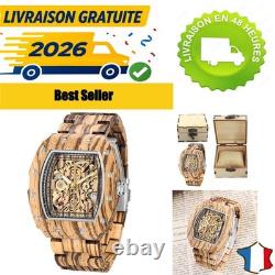 Montre automatique en bois Tiong homme carrée squelette MWD-01fang