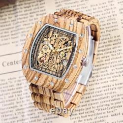Montre automatique en bois Tiong homme carrée squelette MWD-01fang