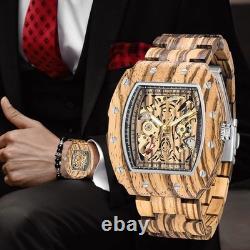 Montre automatique en bois Tiong homme carrée squelette MWD-01fang
