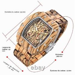 Montre automatique en bois Tiong homme carrée squelette MWD-01fang