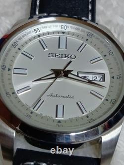 Montre automatique homme SEIKO bracelet cuir noir argenté état élégant