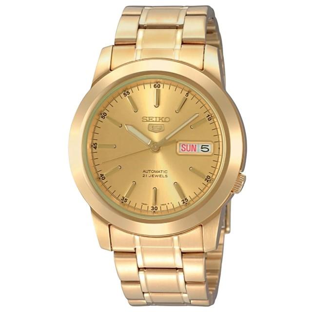 Montre Automatique Homme Seiko 5 Classic Snke56k1 Cadran Dor&eacute; Ton Or Pvd Acie