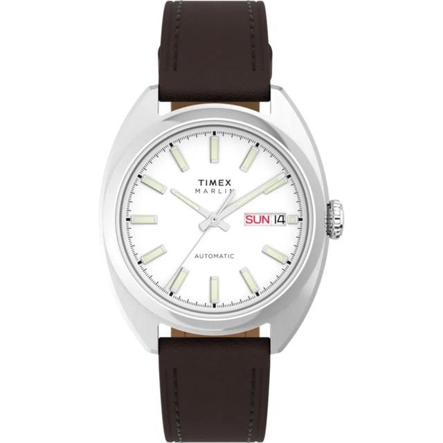 Montre Automatique Homme Timex Tw2y65200 Marlin Draper Bracelet Cuir Argent&eacute; 50m