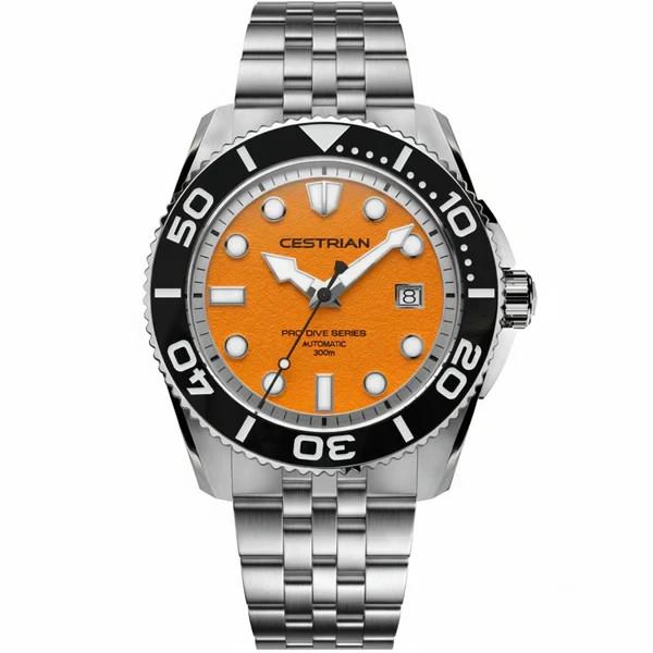 Montre Automatique Pour Homme Cestrian Pro Dive Series Cadran Orange 300 M Cp