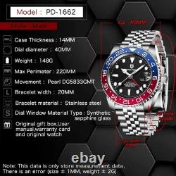 Montre de Luxe PAGANI DESIGN Mécanique en Acier Inoxydable Haut de Gamme GMT