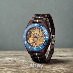 Montre homme automatique en bois PrimalWatch cadran squelette doré