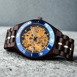 Montre homme automatique en bois PrimalWatch cadran squelette doré