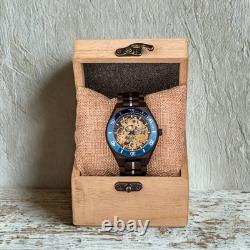 Montre homme automatique en bois PrimalWatch cadran squelette doré