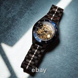 Montre homme automatique en bois PrimalWatch cadran squelette doré