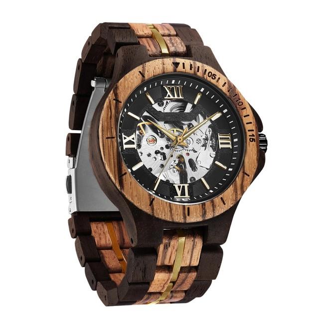 Montre Pour Homme Design Classique En Bois Automatique Squelette Mo