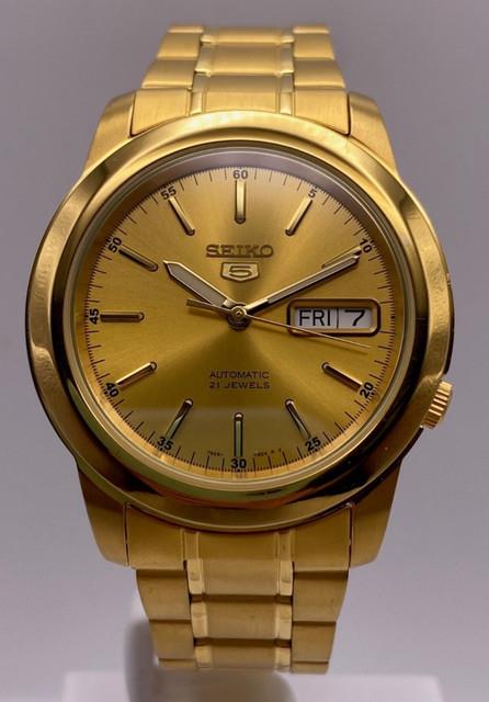 Montre Pour Homme Seiko 5 Classic Automatique Cadran Dor&eacute; Ton Or Pvd Acier Sn