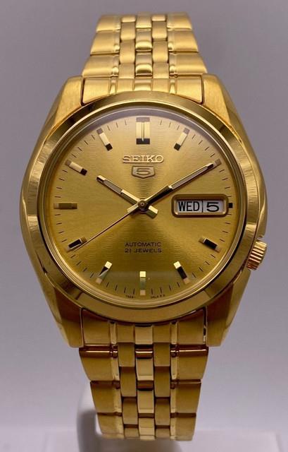Montre Pour Homme Seiko 5 Automatique Cadran Dor&eacute; Pvd Dor&eacute; En Acier Inoxydabl