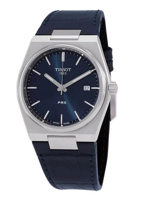 Montre Pour Homme Tissot Prx 40 Mm Cadran Bleu Quartz Bracelet Cuir Bleu T137