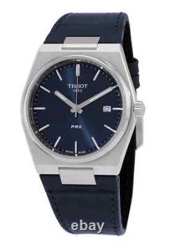 Montre pour homme Tissot PRX 40 mm cadran bleu quartz bracelet cuir bleu T137