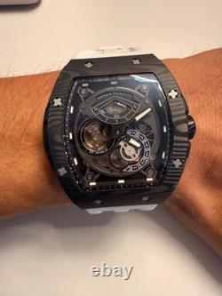 Montre tonneau TSAR BOMBA automatique en carbone forgé 2 bracelet caoutchouc