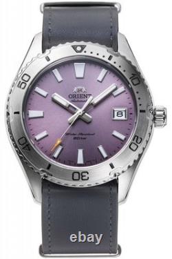 ORIENT Mako 40 Mm Cuir Lilas RA-AC0Q07V Montre Homme Automatique Sub 200 Mètres