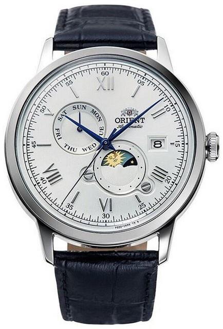 Orient Soleil & Lune Ra-ak0802s Montre Homme Automatique Blanche Cuir