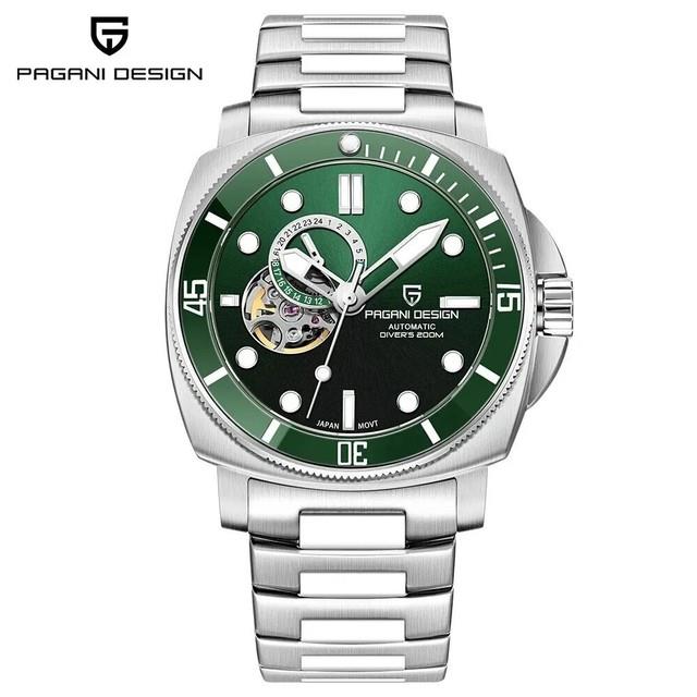 Pagani Design Silver Green Color Montre Homme Automatique Men's Watch