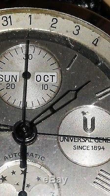 Rare Montre Chrono Universal Geneve Phase De Lune Triple Date Automatique