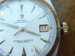 Rolex or/acier automatique n°6105, 36 mm, année 50, verre plexiglas cadran blanc