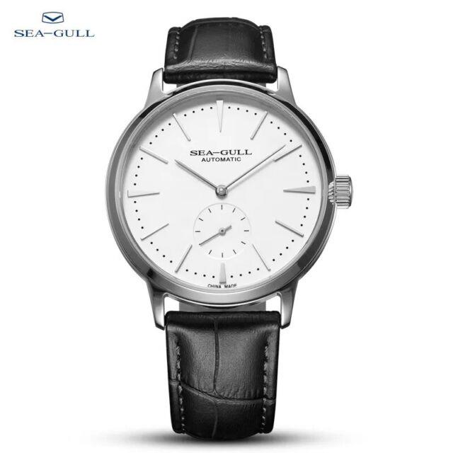 Sea Gull Montre Homme Automatique Couleur Black White Bracelet Cuir