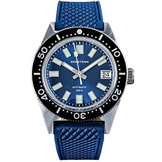 Seestern 62mas Automatique Acier Bleu Date Silicone Diver Montre Homme