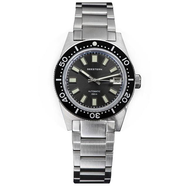 Seestern 62mas Automatique Acier Noir Gris Date Saphir Diver Montre Homme