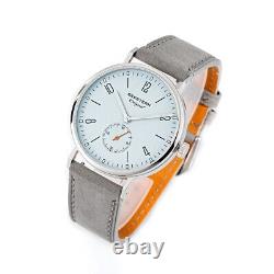 Seestern S382 Mécanique Automatique Acier Cuir Gris Bleu Saphir Montre Homme