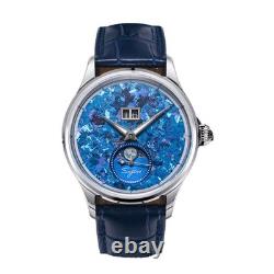 Seestern S401 Phases de lune Automatique Acier Cuir Titane Date Montre Homme