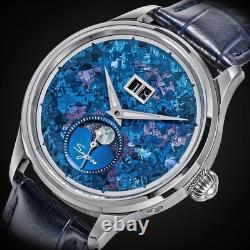Seestern S401 Phases de lune Automatique Acier Cuir Titane Date Montre Homme