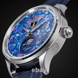 Seestern S401 Phases de lune Automatique Acier Cuir Titane Date Montre Homme