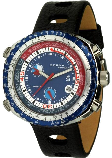 Sorna Worldtimer Montre Automatique Homme Gmt Style R&eacute;tro Montre