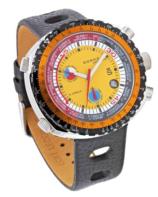 Sorna Worldtimer Montre Automatique Homme Gmt Style R&eacute;tro Montre Vintage Style