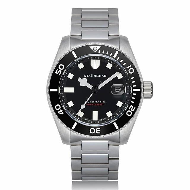 Stalingrad Volga Defender Automatique Céramique Acier Noir Saphir Montre Homme