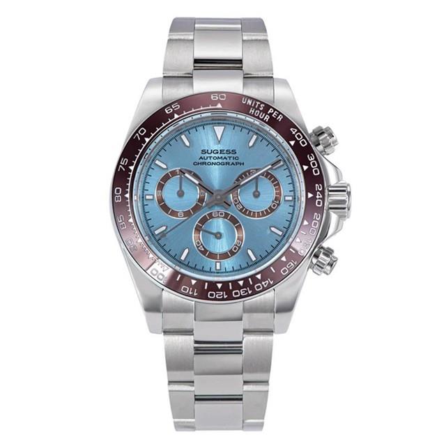 Sugess S418-2 Ice Bleu Chronographe Automatique Marron Acier Saphir Montre Homme